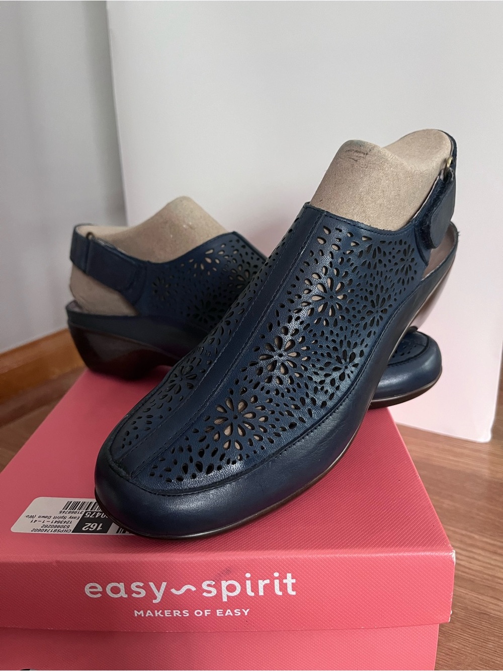 Easy Spirit Women’s Navy Perforated Leather Slip-On Sandals